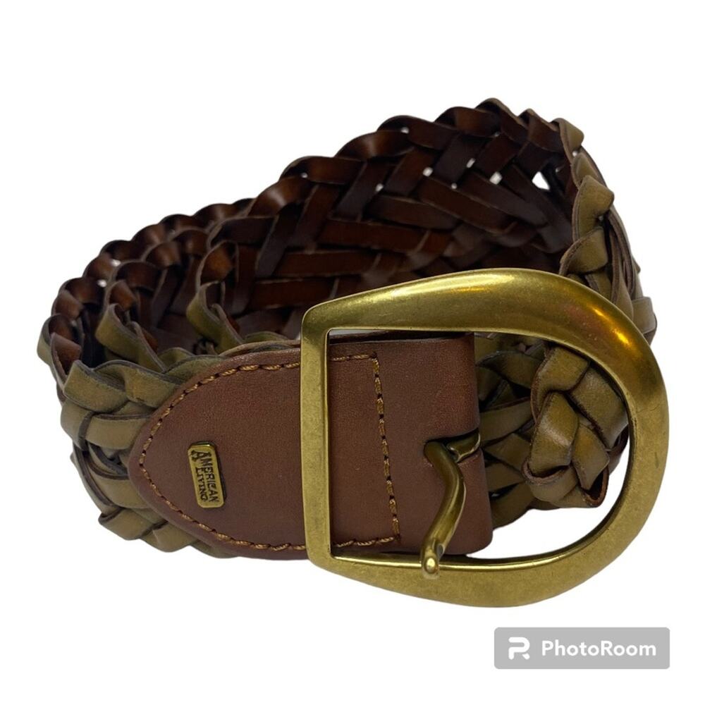 American Living Braided Woven Brown Leather Belt XL